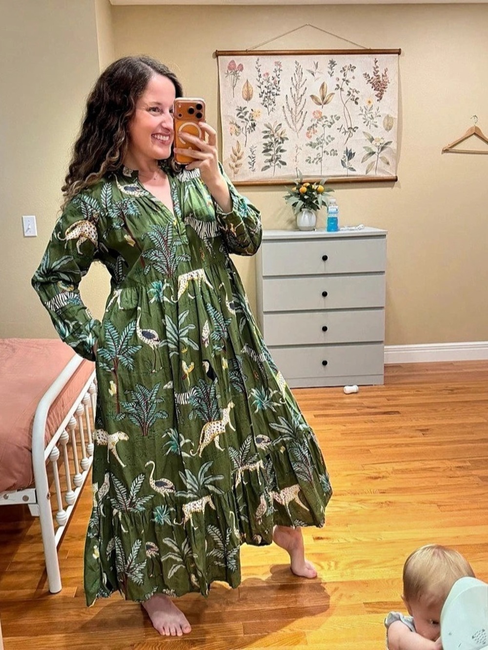 Anthropologie Fox & Hen Animal Print Maxi Dress Cotton in Green Size XL - Picture 2 of 15